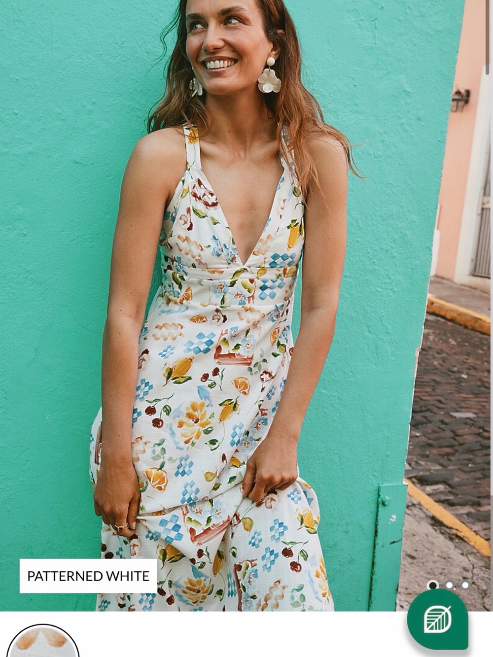 MINKPINK White Floral V-Neck Midi Dress with Yellow Accents